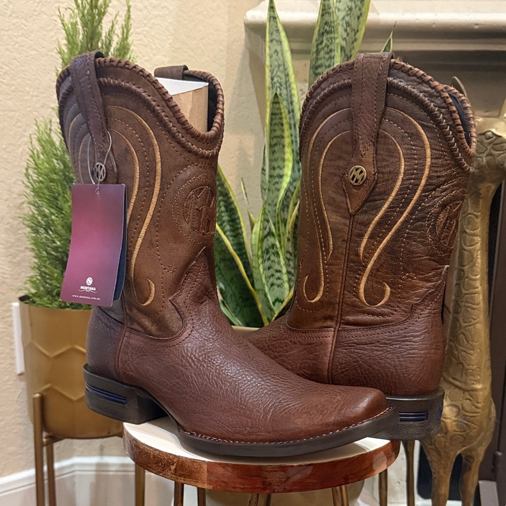 Montana New Men’s Brown Leather Roper Boot Size 9